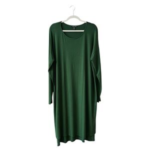 Eileen Fisher Jersey Tunic Dress Lagenlook Green Minimalist LG